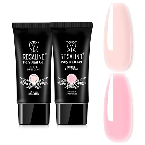 ROSALIND Gel de extensión rosa suave y rosa perla, 2 piezas de 1.0 fl oz (1.0 fl oz), kit de poligel de uñas para arte de uñas, tubo de gel de uñas