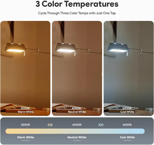 Miniatura 3 de VONLUCE Lámpara LED de escritorio, lámpara de mesa de metal ajustable de estilo industrial, lámpara de lectura regulable para sala de estar