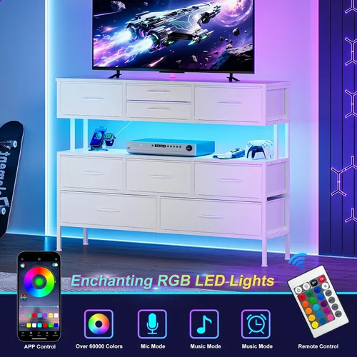 Miniatura 5 de REAHOME Soporte de TV de 43.3 pulgadas para TV de 55 pulgadas, centro de entretenimiento con estación de carga y luz LED, mesa consola multimedia