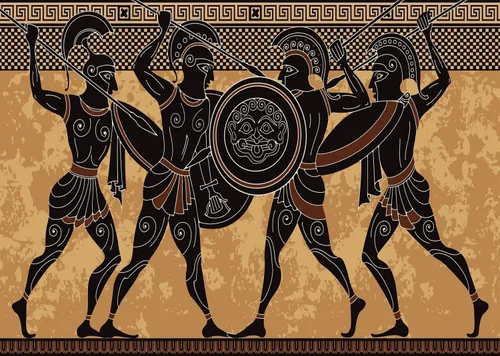 Miniatura 13 de Telón de fondo de tela de 5 x 3 pies, fondo de guerrero de la antigua Grecia antigua, mitología griega, figura negra, figuras de guerreros