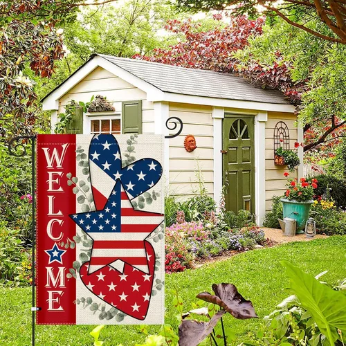 Miniatura 5 de AKIT Bandera de jardín del 4 de julio, bandera de bienvenida patriótica de doble cara de 12 x 18 pulgadas, bandera de jardín del Día