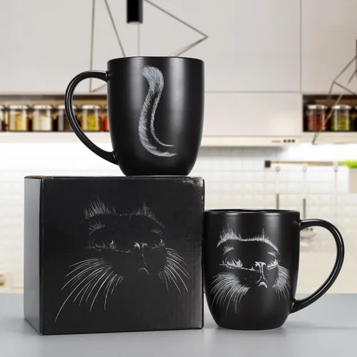 Miniatura 3 de Taza de café de cerámica con diseño de gato de 14 onzas, regalo para amantes de los gatos, regalos personalizados para inauguración de la casa