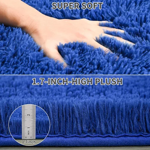 Miniatura 7 de Keeko Alfombra de Área de 3 x 5 pies para Dormitorio y Sala de Estar, Alfombra de Cabecera de Felpa Esponjosa, Alfombras Modernas para Entrada Azul