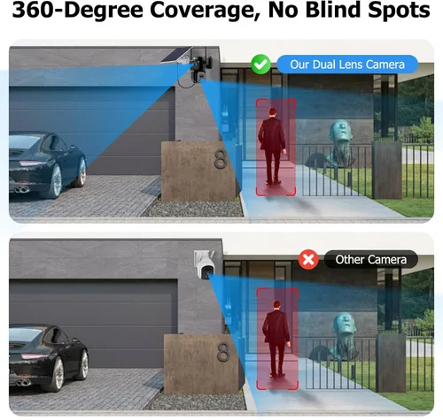 Miniatura 4 de Uniter Cámaras de seguridad solar de doble lente inalámbricas para exteriores, WiFi 5G/2.4G, visión de 360°, panorámica/inclinación, cámara de Negro