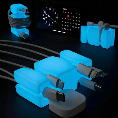 Miniatura 12 de CordBrick Soporte de cable ponderado de silicona y acero para mesita de noche. Organizador de cargador de teléfono de viaje. Accesorio útil