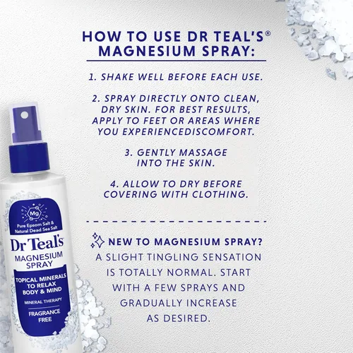 Miniatura 5 de Dr Teal's - Spray de magnesio con sal natural del Mar Muerto, sin fragancia, 8 fl oz (Paquete de 2)