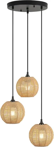 Miniatura 12 de Lámpara Colgante Enchufable de 15 pies con Cable, Interruptor Regulable, Lámpara Colgante de Ratán con Mimbre Tejido a Mano, Candelabro Enchufable