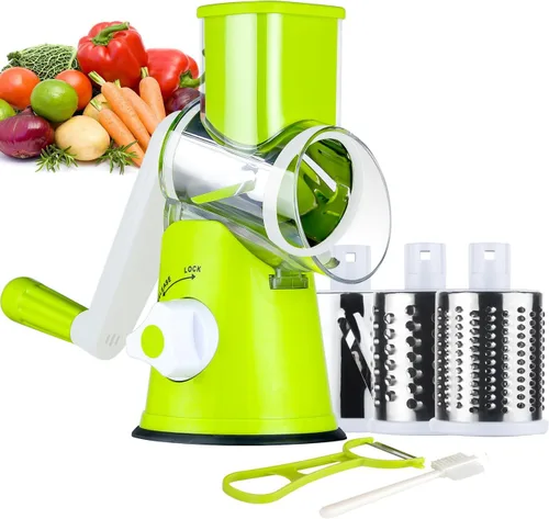 Miniatura 17 de Ourokhome rallador giratorio de queso con manivela manual, triturador de cocina con rebanador de mandolina de velocidad y raspador de hielo con Negro