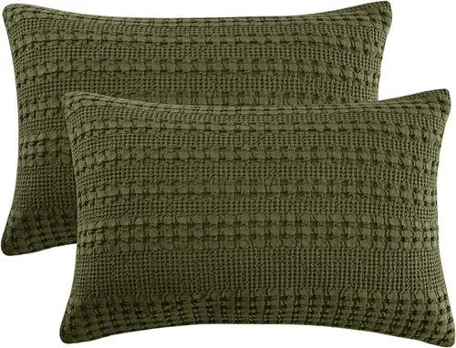 Miniatura 11 de PHF Fundas de almohada con tejido de gofre de 24" x 24", paquete de 2, funda de almohada cuadrada 100% algodón para decoración de ropa de cama, sin