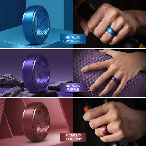 Miniatura 17 de Egnaro - Anillos de silicona para hombre, 25/64 pulgadas (10 mm) de ancho y 3/32 pulgadas (2.5 mm) de grosor, alianzas de boda de goma, paquete