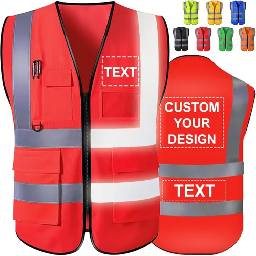 Miniatura 11 de Chaleco de seguridad personalizado de alta visibilidad, reflectante, con logotipo, bolsillo para fotos, cremallera, personalizable, clase 2