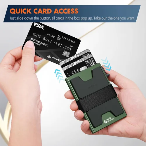 Miniatura 40 de AUTLEY Portatarjetas delgado, billetera minimalista desplegable para hombres, con bloqueo RFID y banda para efectivo (negro)
