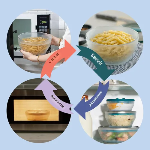 Miniatura 5 de Anyday Almacenamiento de alimentos para 8 tazas de vidrio con tapa de vidrio, recipiente hondo redondo Preparación de comidas y utensilios