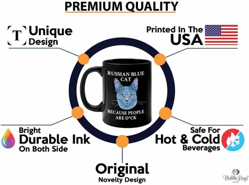 Miniatura 2 de Taza de café para amantes de los gatos, 11 onzas, color negro, gato azul ruso, regalo para amantes de los animales, regalo para propietario