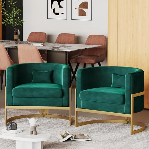 Miniatura 4 de Alunaune Silla moderna para sala de estar, sillón de terciopelo con diseño de barril de terciopelo, sillón tapizado, bañera de mediados de siglo