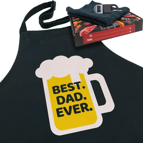 Miniatura 9 de Delantal para papá con 3 bolsillos, abrebotellas, toalla y caja de regalo, regalo ideal para cumpleaños, Navidad y día del padre