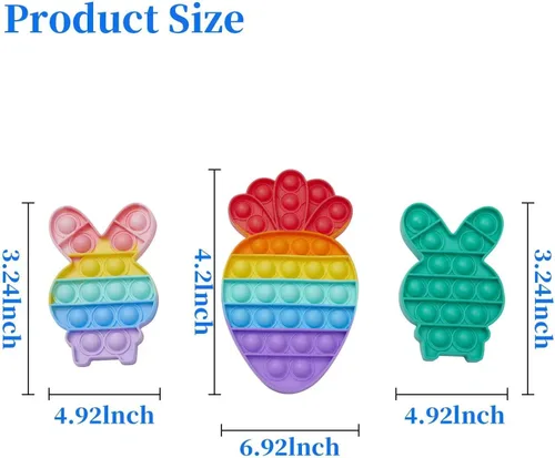 Miniatura 5 de Paquete de 3 juguetes sensoriales para ansiedad de conejo de Pascua, zanahoria y burbujas, paquete de juguetes de rompecabezas, grandes regalos