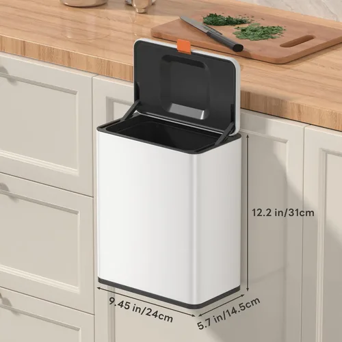 Miniatura 5 de Mbillion Cubo de basura colgante de compostaje de cocina con tapa, de acero inoxidable, de 2.1 galones, para armario de cocina, cubo de basura Blanco