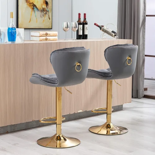 Miniatura 6 de Set of 2 Stools,with Footrest,Velvet,Metal Leg, Upholstered,Base Swivel, Height Adjustable,Comfortable Seating,with backrest,Living Room, Dining