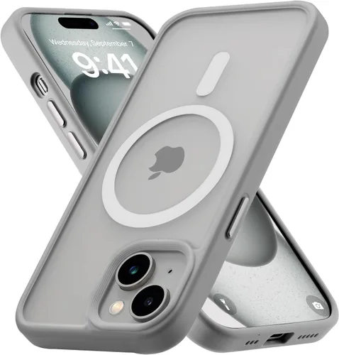 Miniatura 15 de Tigowos - Funda magnética para iPhone 15, resistente a las caídas, sensación de piel mate, a prueba de golpes, delgada, negro mate