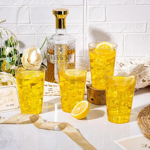 Miniatura 7 de I00000 Paquete de 100 vasos de plástico dorados de 14 onzas, vasos desechables de plástico con purpurina dorada, copas de vino desechables, copas