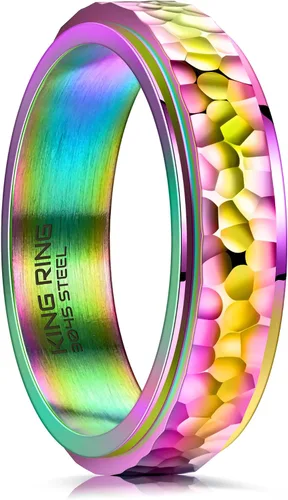 Miniatura 8 de King Ring 6mm Hammered Spinner Ring – Fidget Ring for Men & Women – Designed in USA