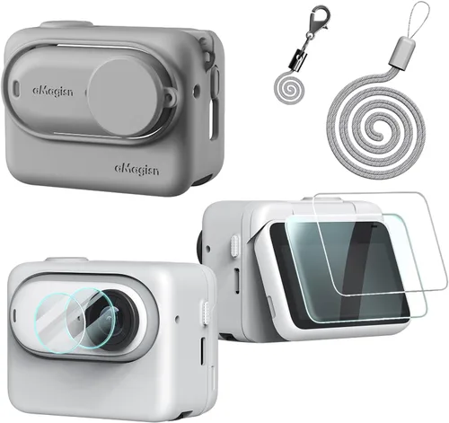 Miniatura 8 de Funda protectora de silicona para Insta360 GO 3 GO3, funda de goma suave, protección de pantalla de cristal para lente LCD (negro)