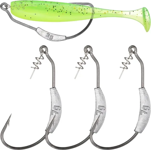 Miniatura 10 de Twistlock Fishing Hooks with Weight, 25pcs Worm Hooks with Centering Pin Spring Weighted Swimbait Hooks for Soft Plastic Lures Baits Bass Fishing