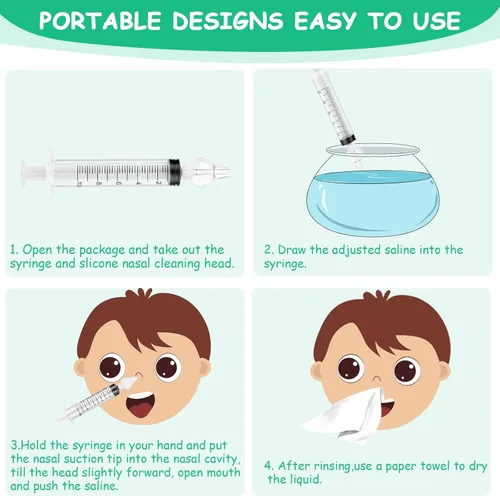 Miniatura 4 de Aolso Irrigador nasal para bebé, 2 jeringas nasales para bebé, jeringa irrigador nasal con pinzas y cepillo de limpieza, aspirador nasal para bebés