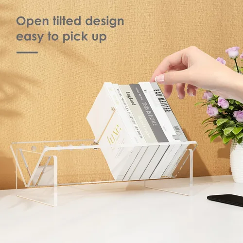 Miniatura 7 de RekRang Estantería de escritorio de acrílico, estantería de escritorio pequeña, organizador transparente para oficina en casa, escuela, estante