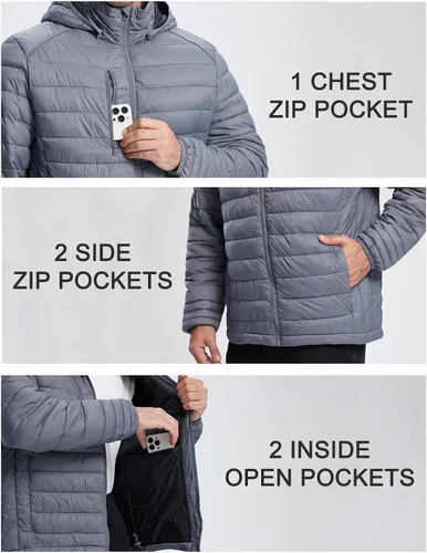 Miniatura 4 de fit space Chaqueta alternativa de plumón para hombre, acolchada, ligera, plegable, con capucha desmontable