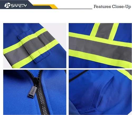 Miniatura 5 de JKSafety Sudadera de seguridad de alta visibilidad para hombres y mujeres, sudadera con capucha y cremallera de alta visibilidad con tiras Hs121-azul