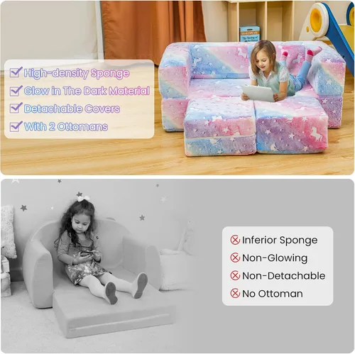 Miniatura 9 de furlinkhm Sofá modular de juegos para niños, que brilla en la oscuridad, sofá para niños, sofá infantil para sala de juegos, espuma convertible