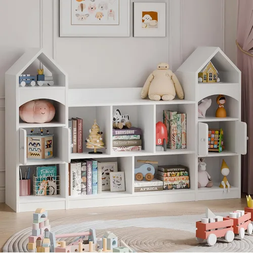 Miniatura 7 de Vabches Estantería para niños con forma de castillo, vitrina para niños, organizador de almacenamiento de juguetes multifuncional, estantería Blanco