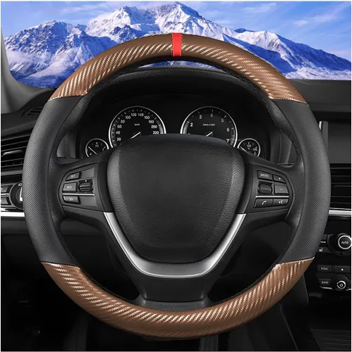 Miniatura 10 de Funda para volante de automóvil, protector de volante de vehículo de fibra de carbono de 14.5 a 15 pulgadas con forro antideslizante, accesorios