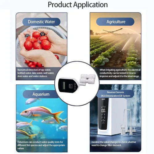 Miniatura 5 de medidor TDS en línea, medidor digital de calidad del agua TDS y medidor de medición de PPM para sistema RO-RODI, monitor de agua potable, acuarios