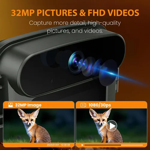 Miniatura 4 de ArzzuNiu Mini cámara de rastro de visión nocturna 32MP 1080P cámara de juego con visión nocturna activada por movimiento impermeable para monitoreo