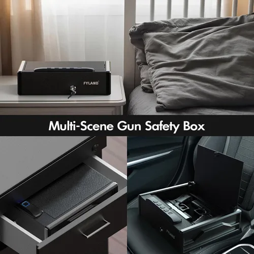 Miniatura 7 de Caja fuerte biométrica para pistola – 3 vías de acceso rápido pistola segura con huella dactilar/teclado digital/llave, caja de bloqueo de pistola