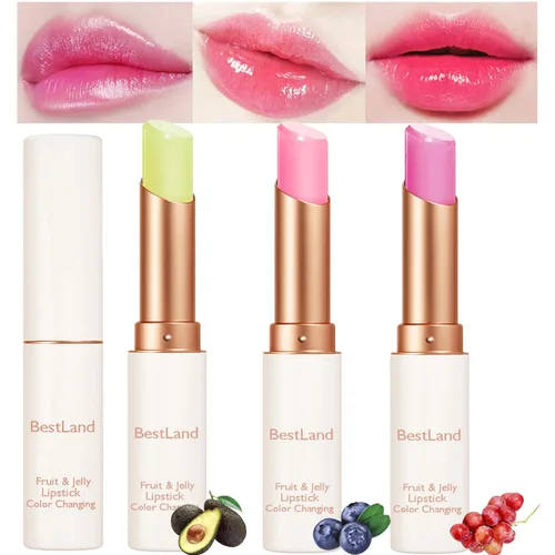 Miniatura 13 de BestLand - Set de 3 piezas/conjunto de lápiz labial de gelatina floral, bálsamo hidratante que cambia de temperatura, color mágico que cambia, 3