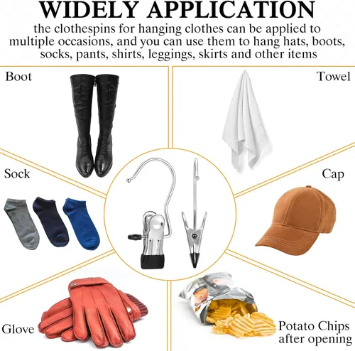 Miniatura 7 de 150 Piezas Ganchos Colgadores para Botas Clips Ganchos para Lavandería Colgadores de Acero Inoxidable Pinzas para Ropa Colgadores Portátiles