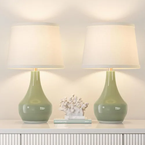 Miniatura 9 de Seealle Lámparas de Mesa de Cerámica Modernas para Mesitas de Noche - Juego de 2 Lámparas de Cabecera para Mesita de Noche, Lámpara Blanca