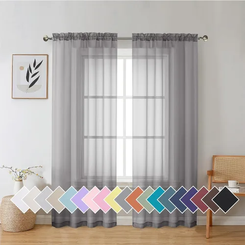 Miniatura 44 de Aiyufeng 2 paneles de cenefa transparente negra de 14 pulgadas de largo, cortinas cortas negras transparentes para dormitorio, cortinas de cocina