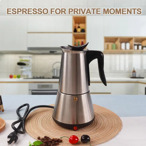 Miniatura 8 de Olla eléctrica de acero inoxidable para 6 tazas de 10.1 fl oz, cafetera expresa, cafetera portátil, cafetera italiana, clásica, Greca, Café, moca