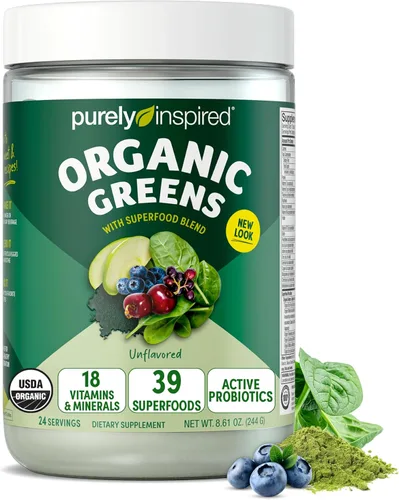 Miniatura 8 de Purely Inspired Organic Greens Powder Superfood Smoothie Mix, sin sabor (30 porciones) – Super Greens con probióticos, espirulina y clorella