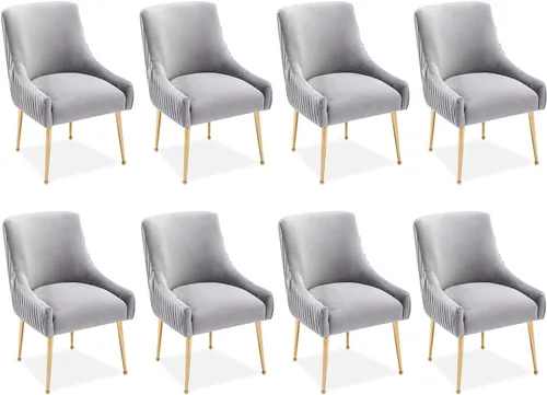 Miniatura 15 de Juego de 2 sillas de comedor, modernas sillas tapizadas para cocina, comedor con patas doradas, sillas de tela de terciopelo copetudo para sala