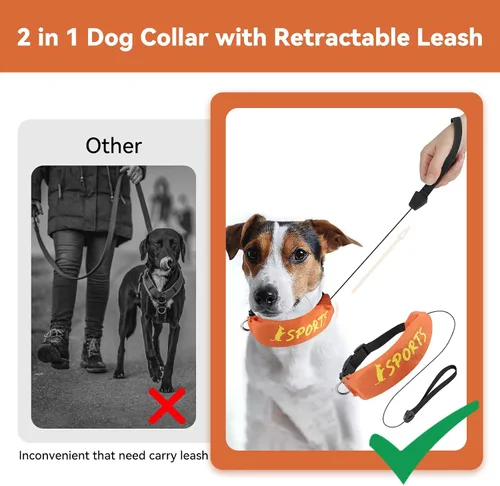 Miniatura 4 de NAMSAN Collar de correa retráctil para perros pequeños a medianos, collar de perro con correa retráctil integrada, todo en uno, ajustable, naranja