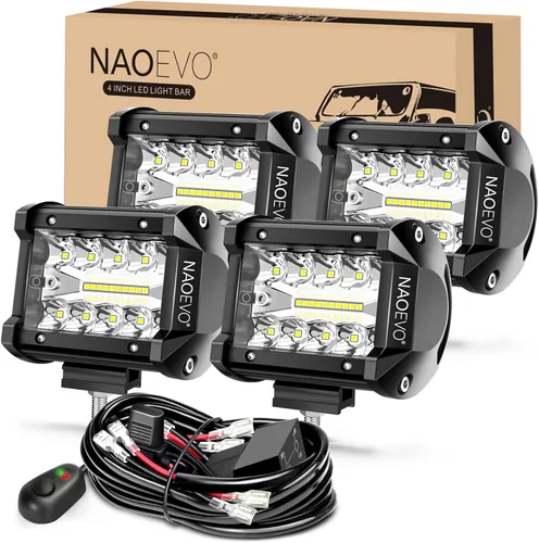 NAOEVO - 4 Pulgadas Luces LED en Cápsulas, Luces LED para Todo Terreno/Conducción/Niebla con Combo de Foco y Luz Difusa, Cápsulas Cúbicas para