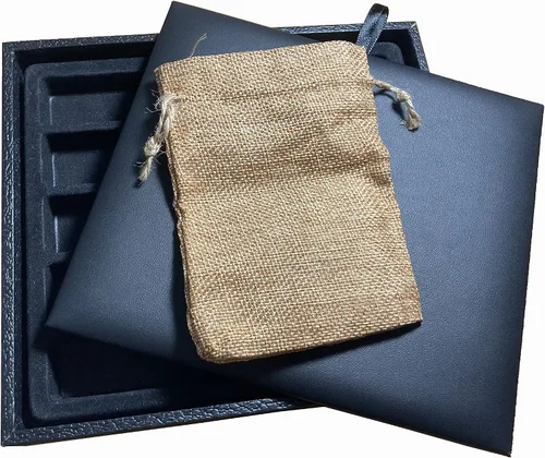 Miniatura 2 de N'icePackaging - Bandeja de dados acolchada negra de lujo con bolsa de dados de viaje de arpillera marrón - para juegos de rol/mesa/D&D 5e / rodar
