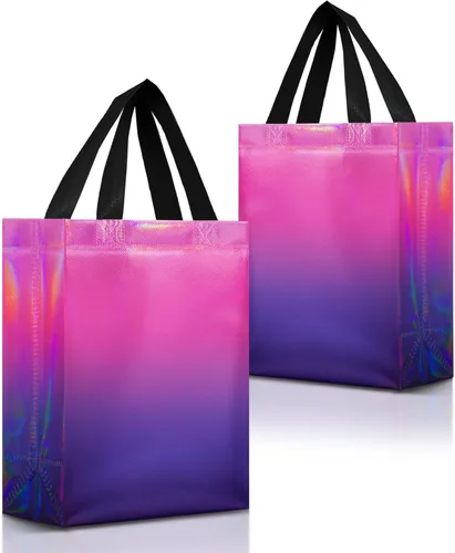 Miniatura 13 de Nush Nush Juego de 12 bolsas de regalo medianas degradadas – 4 impresionantes y brillantes bolsas de regalo reutilizables con asas – Bolsa de regalo