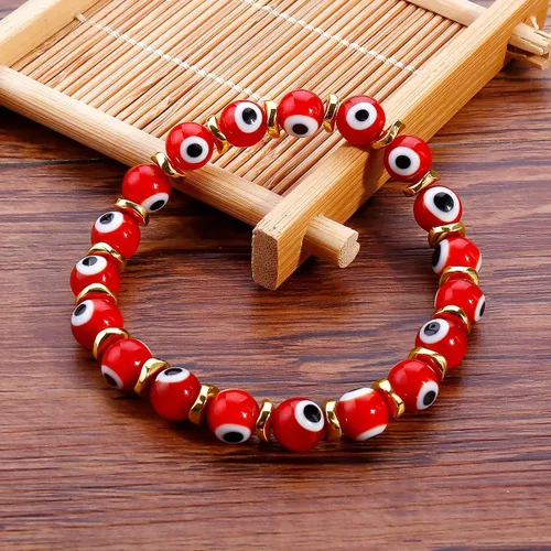 Miniatura 4 de Pulseras de mal de ojo para mujer con cuentas hechas a mano, pulsera elástica dorada para niñas